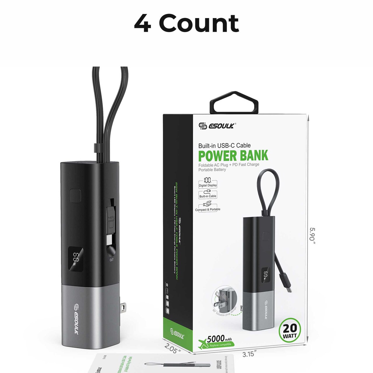 5000mAh PD 20W Built-in Foldable AC Wall Plug and USB (12/48)